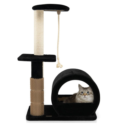 Multi-Tiered Cat Climbing Tower with Grooming Brush and Sisal Rope