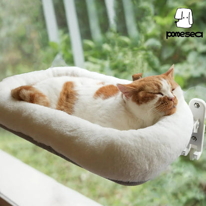 Folding Window Cat Hammock - Cordless, Machine Washable Bed with Durable Metal Frame and Strong Suction Cups for Cats and Small Dogs