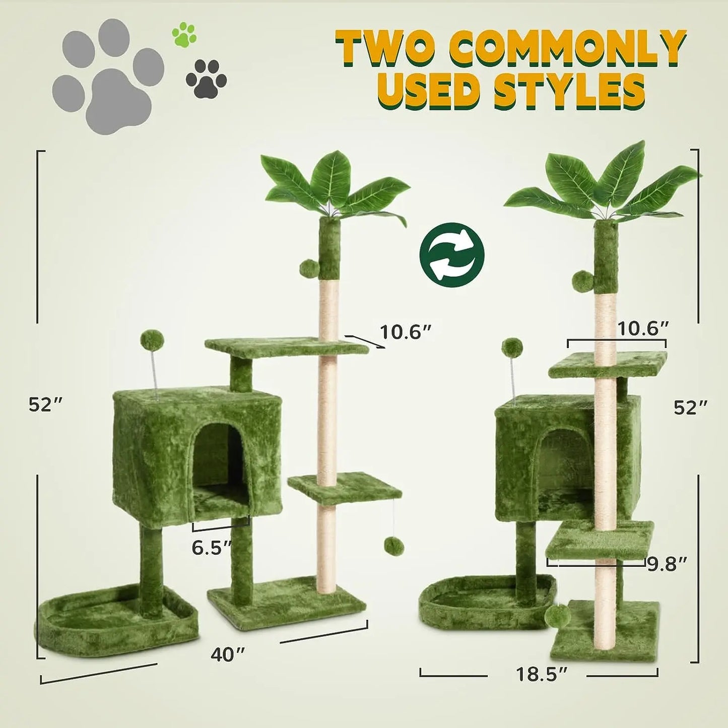 Wecharmer Indoor Cat Tree Tower with Plush Condo, Scratching Posts, and Hanging Ball - Ideal Pet Furniture with Green Leaf Design