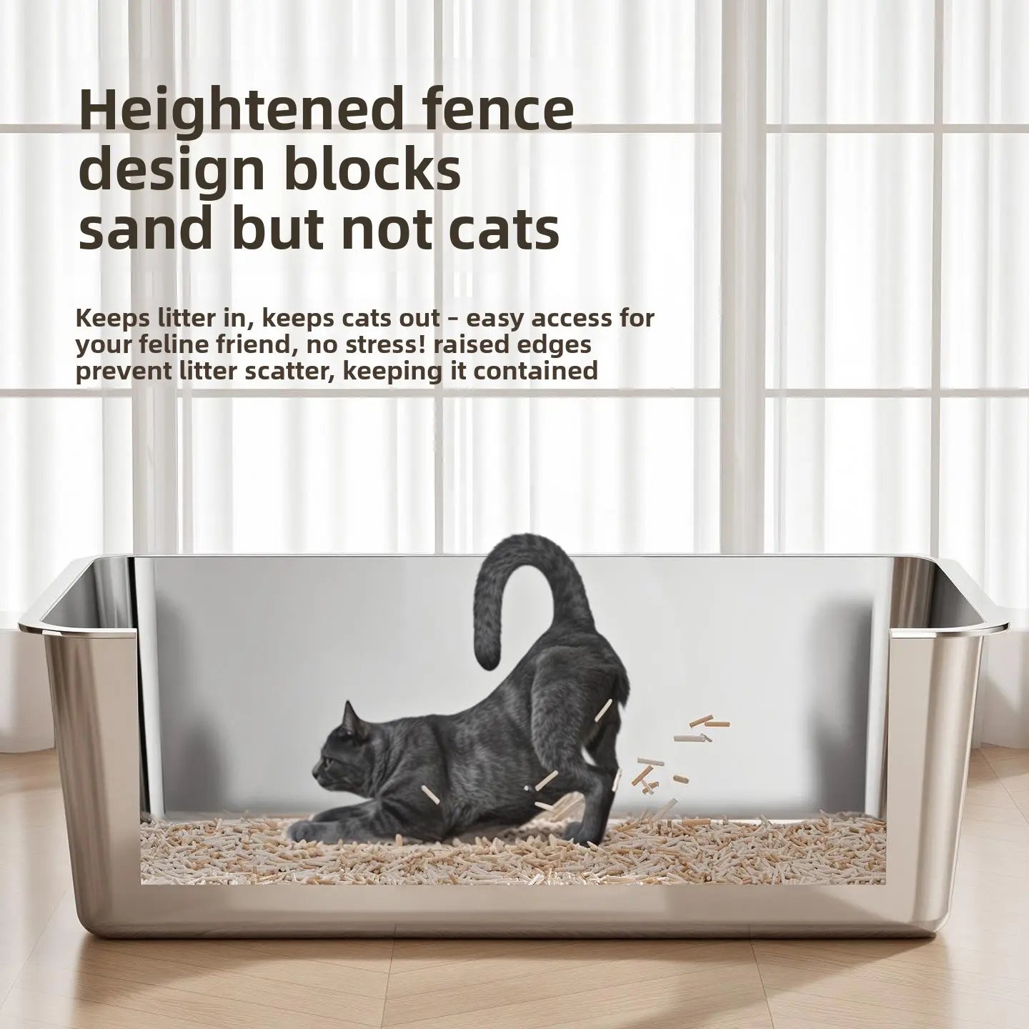 Extra Large Stainless Steel Cat Litter Box with Top Entry and Side Opening - Anti-Splash Design, Durable and Easy to Clean, 60x40x20 cm