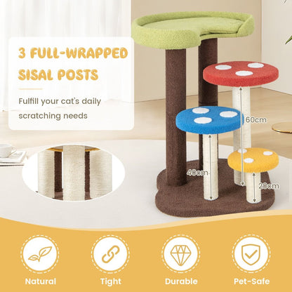 3-in-1 Cat Tree Featuring Three Fully Wrapped Sisal Posts with Removable Mat and Platforms
