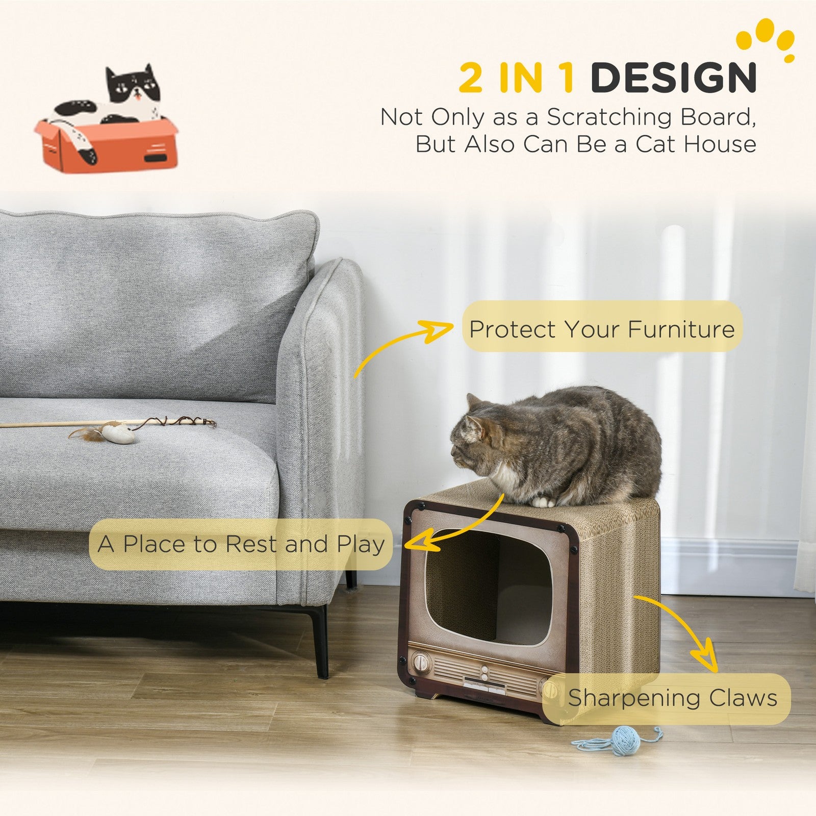Charming Vintage TV Cat House & Scratcher: 2-In-1 Fun with Catnip for Your Feline Friend!