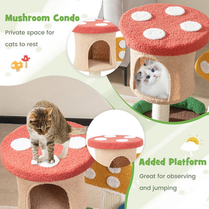 4-in-1 Cat Tree with Enclosed Condo and Elevated Platform Featuring Full-Wrapped Sisal Post
