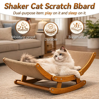 Aesthetic Bohemian Cat Scratcher Bed with Natural Sisal and Solid Wood Frame, Calming Rocking Lounge for Indoor Cats and Kittens, Non-Shedding and Comfortable, Easy to Assemble