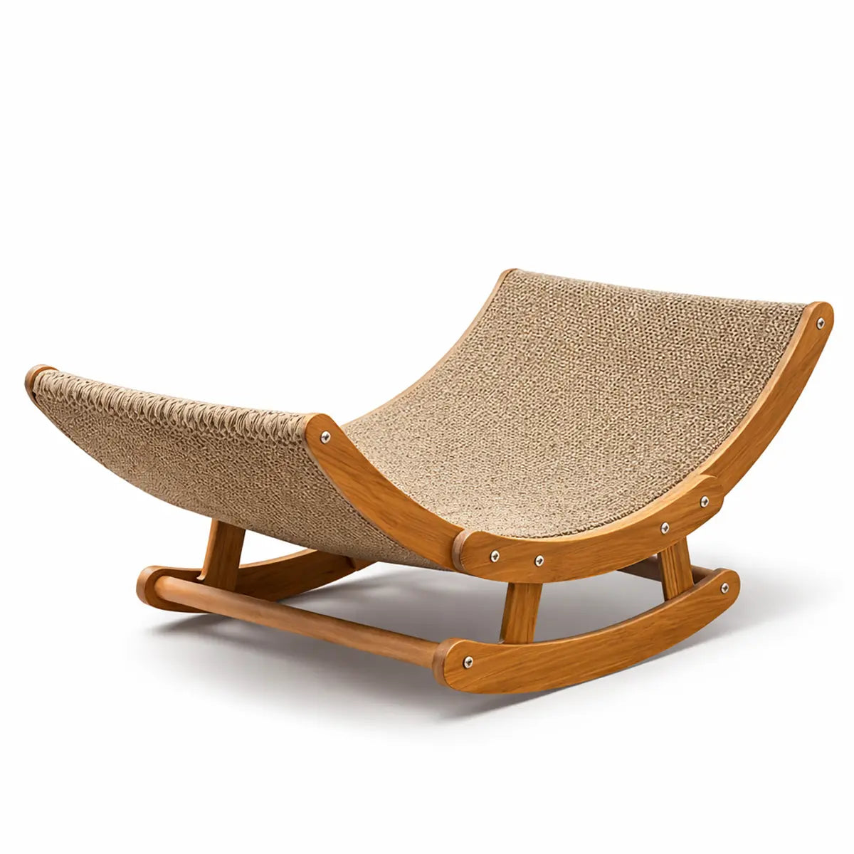 Aesthetic Bohemian Cat Scratcher Bed with Natural Sisal and Solid Wood Frame, Calming Rocking Lounge for Indoor Cats and Kittens, Non-Shedding and Comfortable, Easy to Assemble