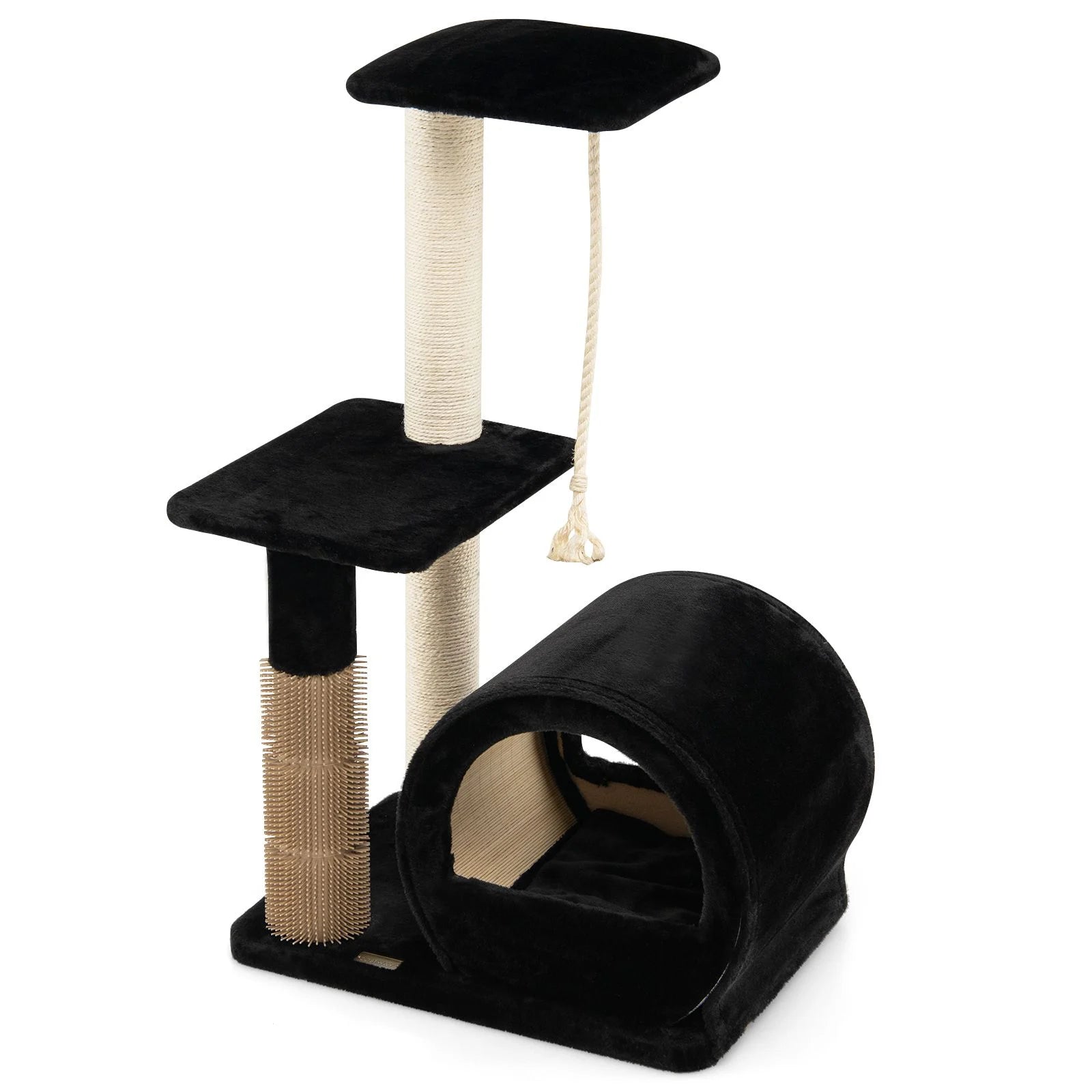 Multi-Tiered Cat Climbing Tower with Grooming Brush and Sisal Rope