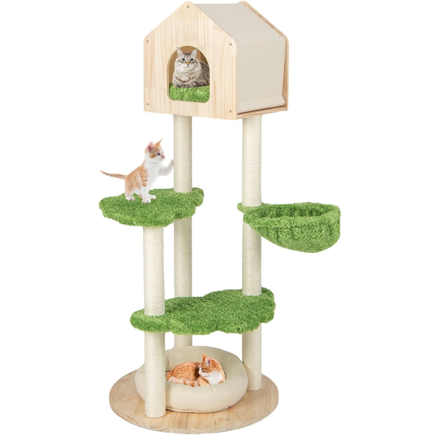 Stylish Wooden Cat Tree with Cozy Condos and Durable Sisal Scratching Posts for Happy Kittens