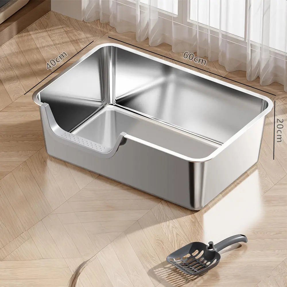 Extra Large Stainless Steel Cat Litter Box with Top Entry and Side Opening - Anti-Splash Design, Durable and Easy to Clean, 60x40x20 cm
