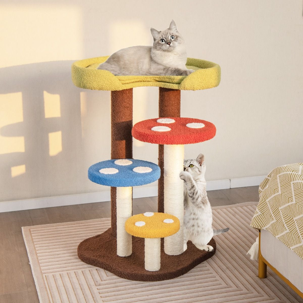 3-in-1 Cat Tree Featuring Three Fully Wrapped Sisal Posts with Removable Mat and Platforms