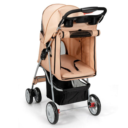 4-Wheel Folding Pet Stroller with Storage Basket and Adjustable Canopy System