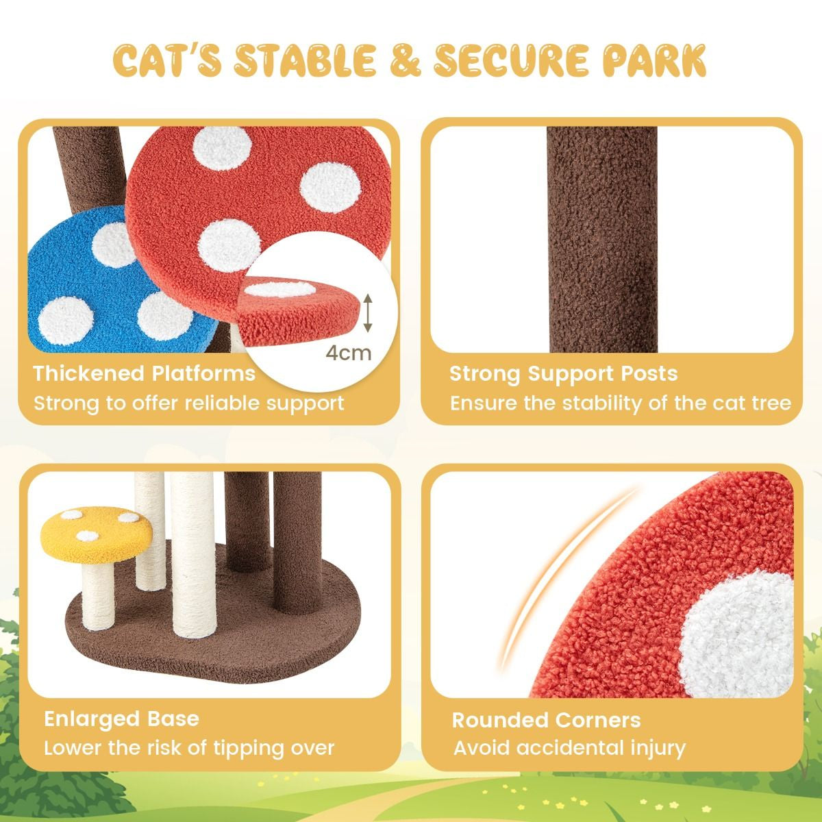 3-in-1 Cat Tree Featuring Three Fully Wrapped Sisal Posts with Removable Mat and Platforms