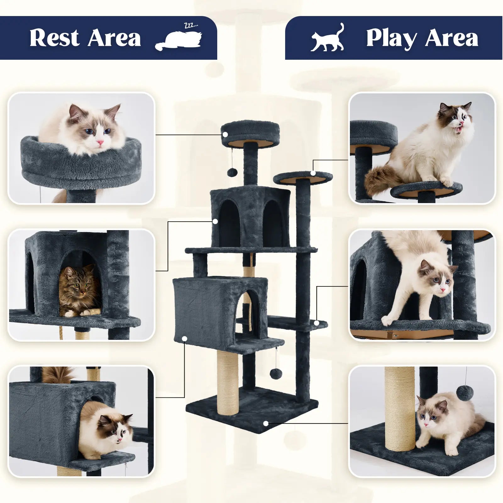 Wecharmer Indoor Cat Tree Tower with Plush Condo, Scratching Posts, and Hanging Ball - Ideal Pet Furniture with Green Leaf Design