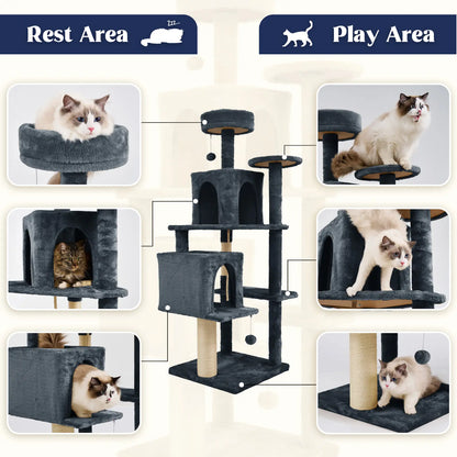 Wecharmer Indoor Cat Tree Tower with Plush Condo, Scratching Posts, and Hanging Ball - Ideal Pet Furniture with Green Leaf Design