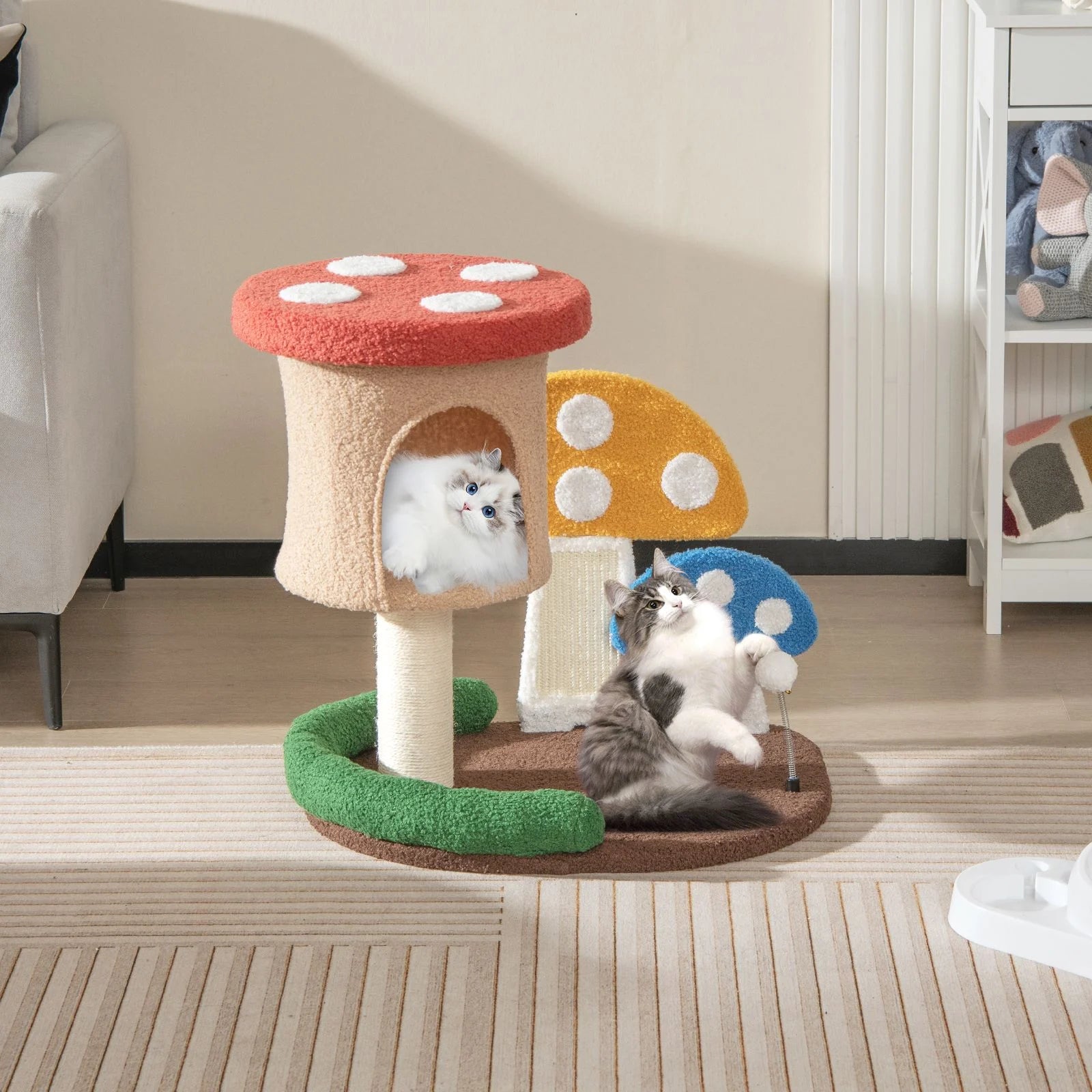 4-in-1 Cat Tree with Enclosed Condo and Elevated Platform Featuring Full-Wrapped Sisal Post