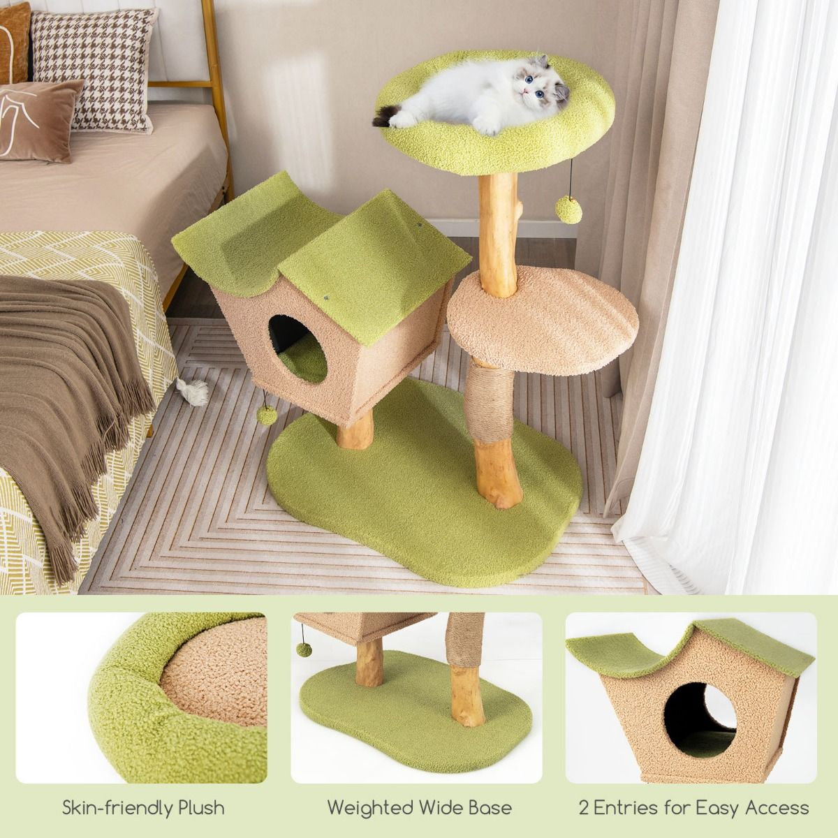 Cat Activity Center with Padded Perch and Interactive Bell Balls for Indoor Use