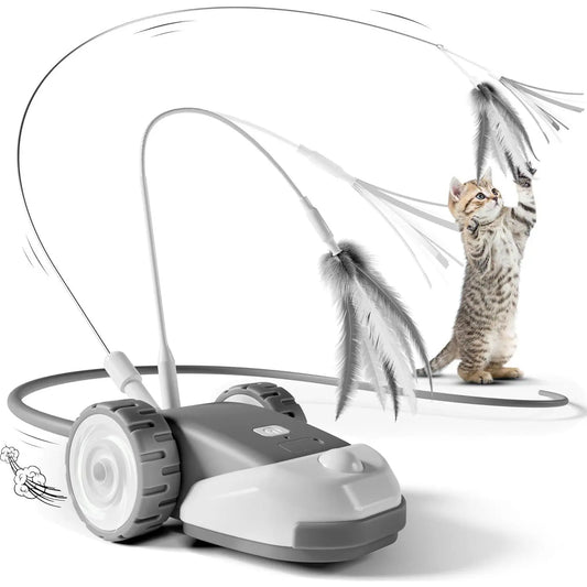 3-in-1 Interactive Robot Mouse Cat Toy with Multiple Feather Attachments - USB Rechargeable and Hands-Free Play for Indoor Cats