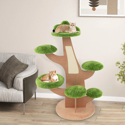 128 cm Multi-Level Pine Cat Tower with Sisal Scratching Board
