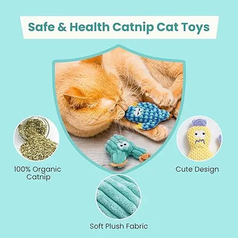 Pawsible 5-Pack Colorful Cactus Cat Toy Set with 100% Premium Cat Herb Filling - Natural Stimulation and Soft Teething Toys for Kittens