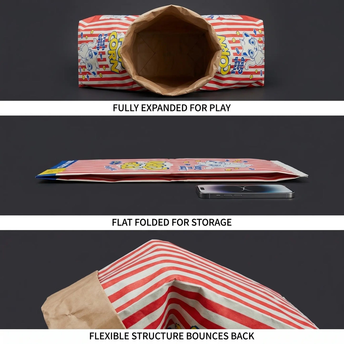 Giant Crinkle Bag Tunnel Toy for Indoor Cats - 29.5 x 13.8 Inch Collapsible Interactive Hideaway with Crinkle Sound for Kittens, Rabbits, and Ferrets