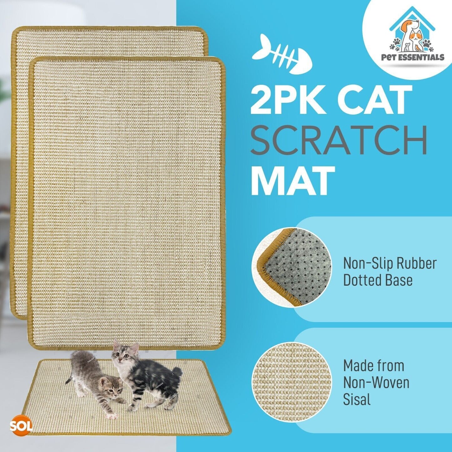 Double Pack of Premium Sisal Cat Scratching Mats - 60x40cm Durable Scratchers for Happy Kittens and Cats
