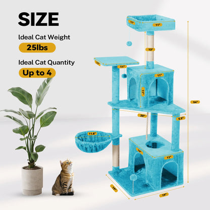 Wecharmer Indoor Cat Tree Tower with Plush Condo, Scratching Posts, and Hanging Ball - Ideal Pet Furniture with Green Leaf Design