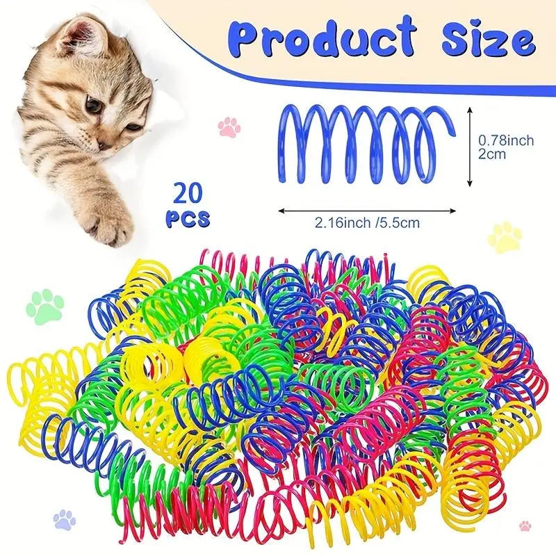 Interactive Cat Spiral Toy Set - 20 Colorful Plastic Springs for Hunting, Swatting, and Biting