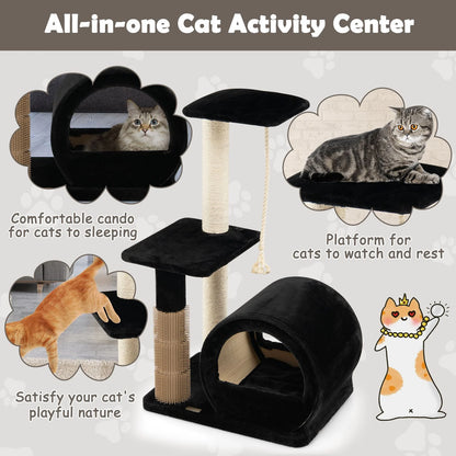 Multi-Tiered Cat Climbing Tower with Grooming Brush and Sisal Rope