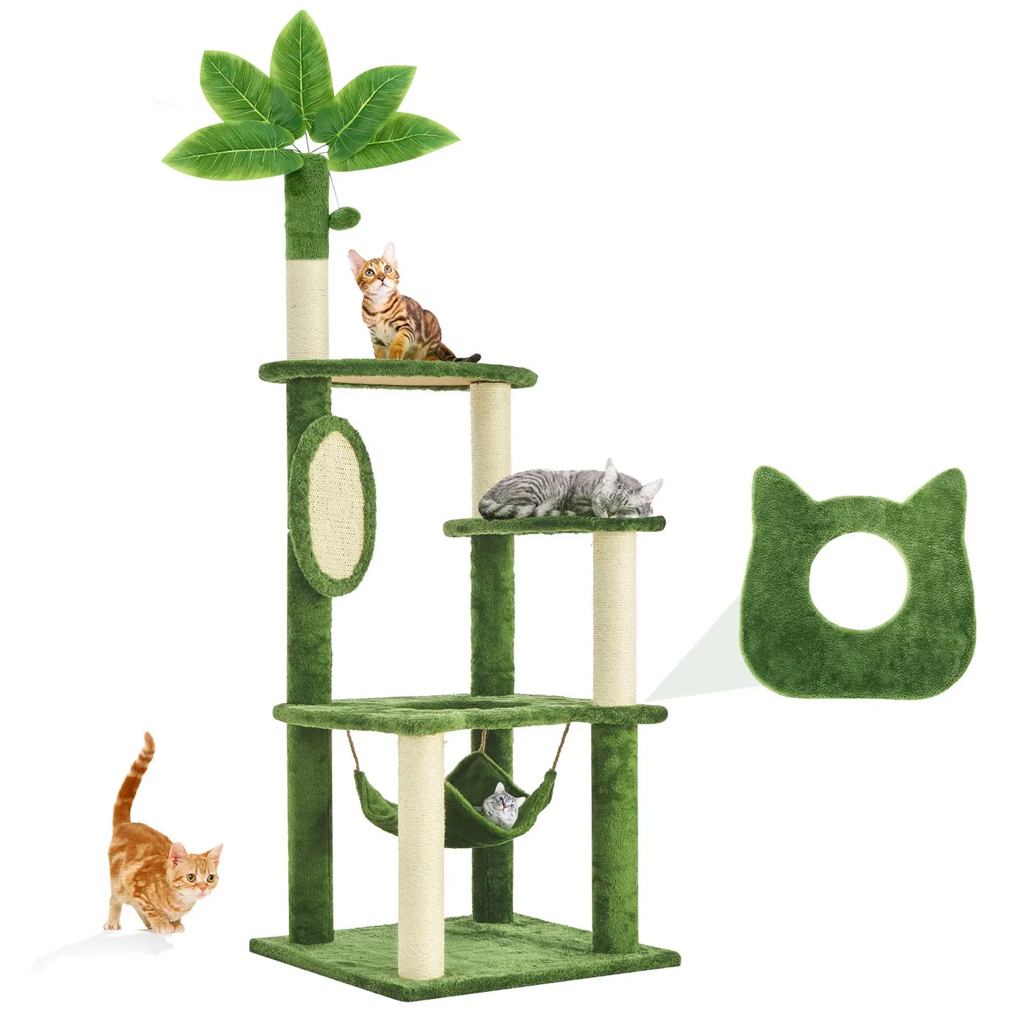 Wecharmer Indoor Cat Tree Tower with Plush Condo, Scratching Posts, and Hanging Ball - Ideal Pet Furniture with Green Leaf Design