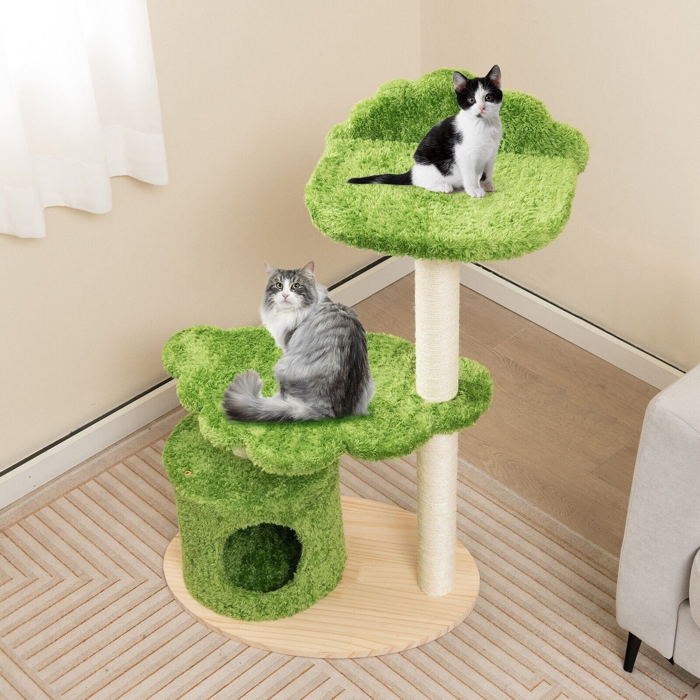 Stylish 97Cm Wooden Cat Tree - 3-Tier Activity Center for Play and Relaxation
