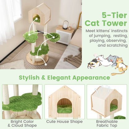 Stylish Wooden Cat Tree with Cozy Condos and Durable Sisal Scratching Posts for Happy Kittens