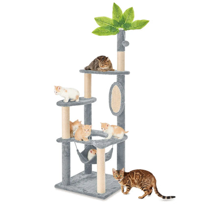 Wecharmer Indoor Cat Tree Tower with Plush Condo, Scratching Posts, and Hanging Ball - Ideal Pet Furniture with Green Leaf Design