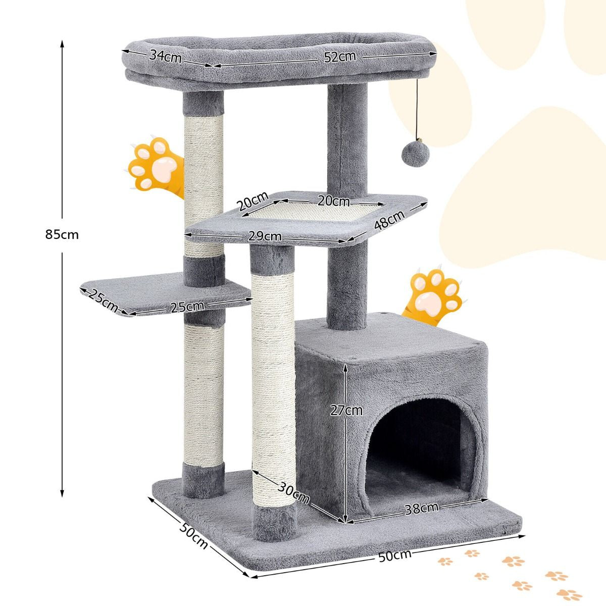 4-Tier Cat Tree with Scratching Posts and Interactive Dangling Ball
