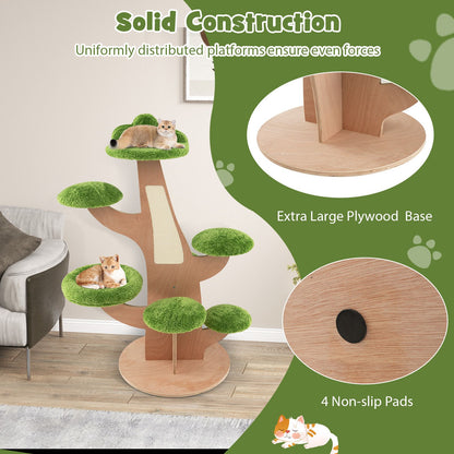 128 cm Multi-Level Pine Cat Tower with Sisal Scratching Board