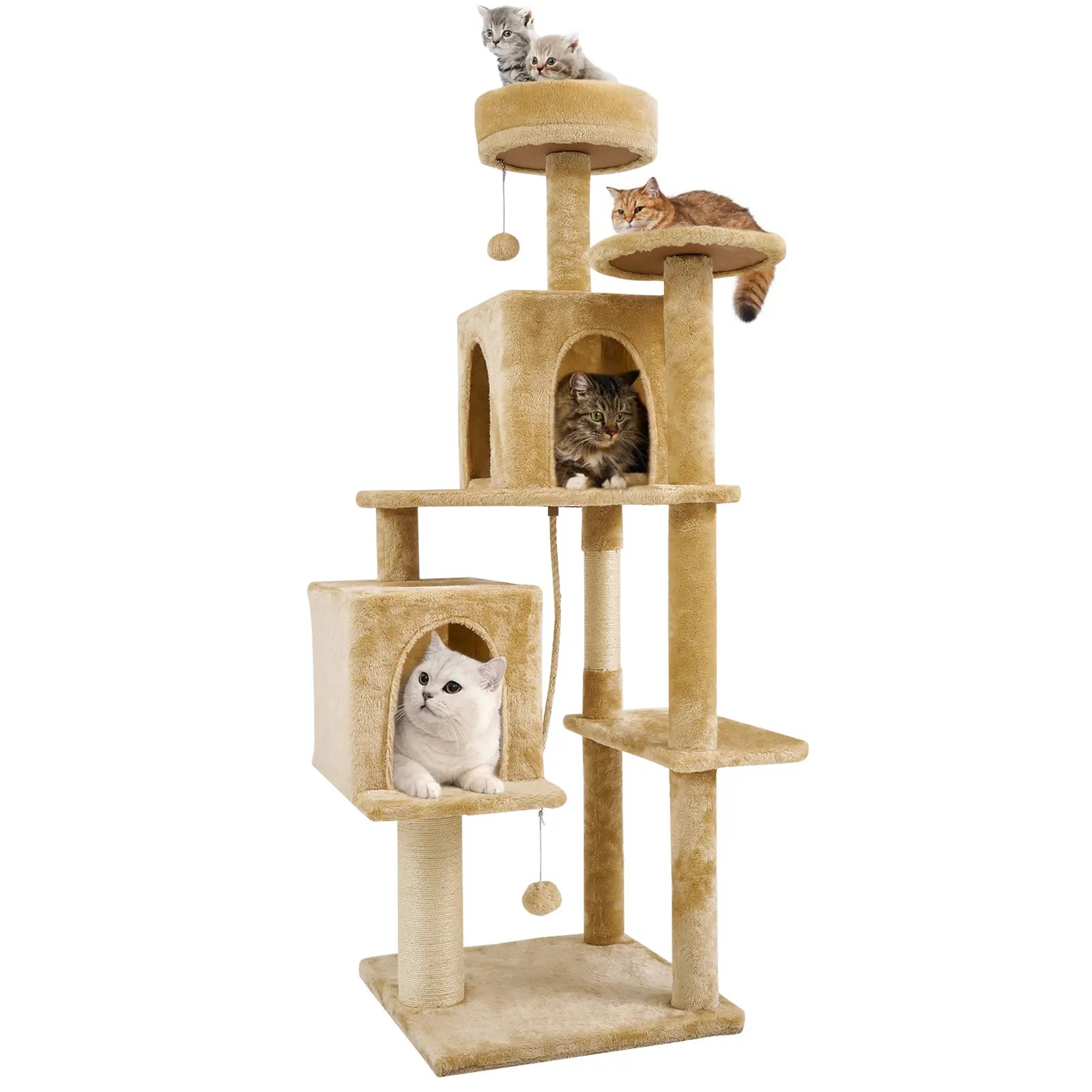 Wecharmer Indoor Cat Tree Tower with Plush Condo, Scratching Posts, and Hanging Ball - Ideal Pet Furniture with Green Leaf Design