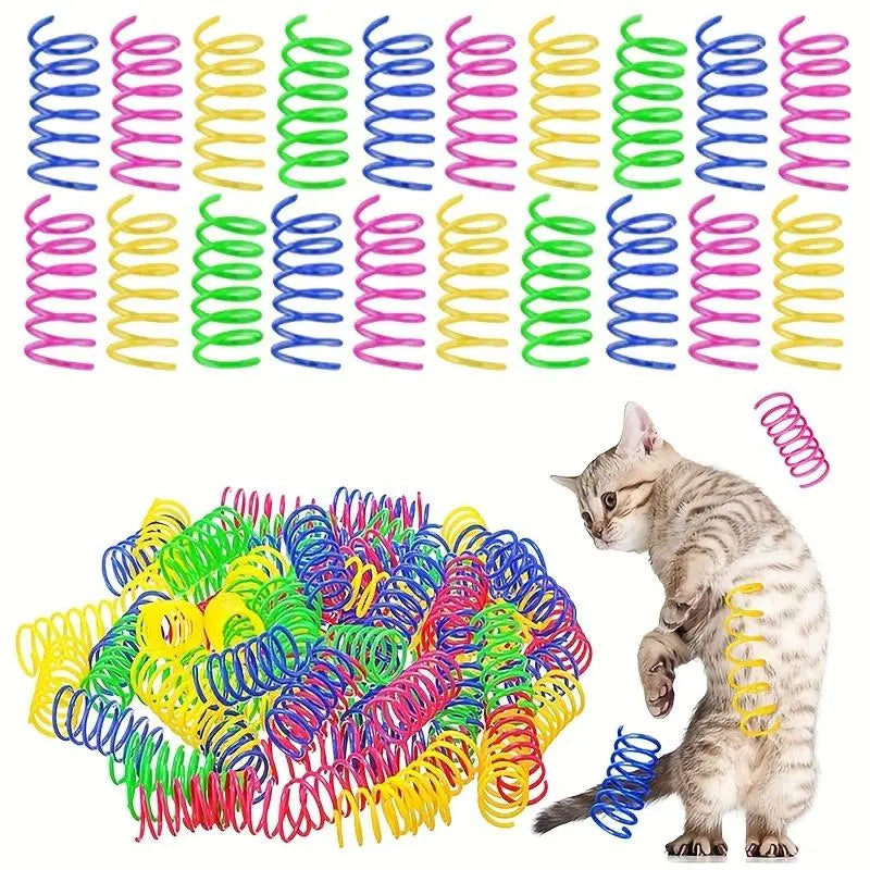 Interactive Cat Spiral Toy Set - 20 Colorful Plastic Springs for Hunting, Swatting, and Biting