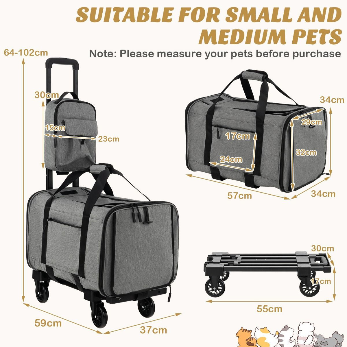 Premium Rolling Carrier for Small and Medium Pets