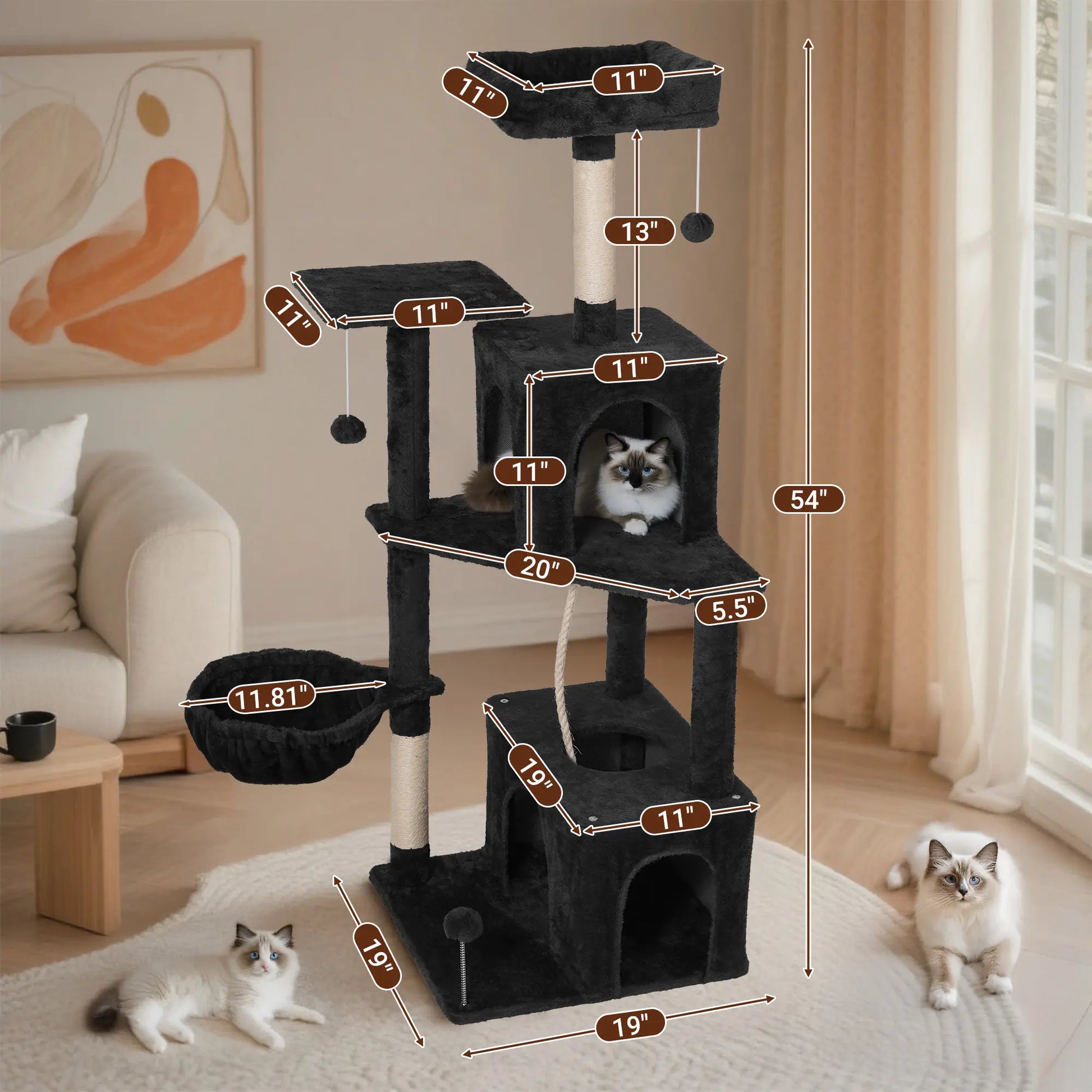 Wecharmer Indoor Cat Tree Tower with Plush Condo, Scratching Posts, and Hanging Ball - Ideal Pet Furniture with Green Leaf Design