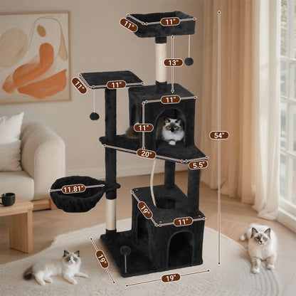 Wecharmer Indoor Cat Tree Tower with Plush Condo, Scratching Posts, and Hanging Ball - Ideal Pet Furniture with Green Leaf Design