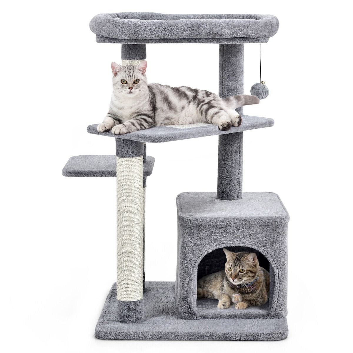4-Tier Cat Tree with Scratching Posts and Interactive Dangling Ball