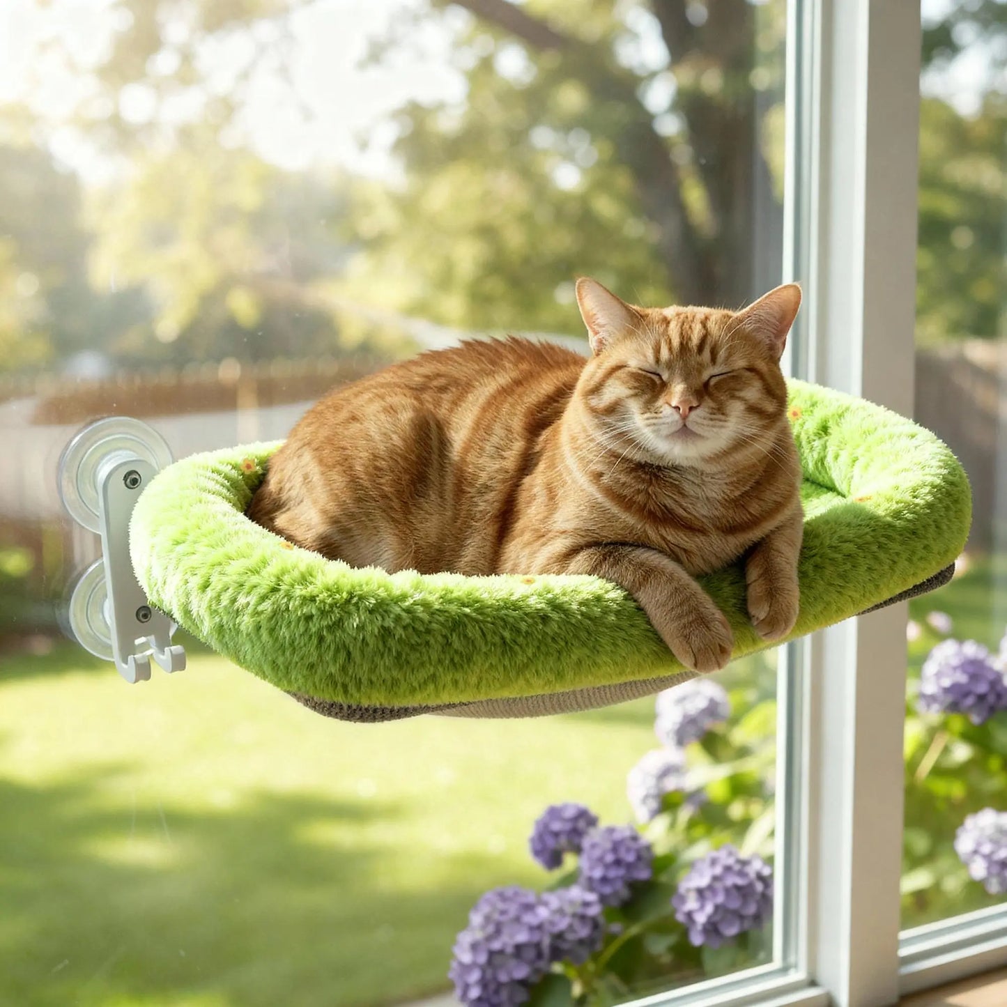 Folding Window Cat Hammock - Cordless, Machine Washable Bed with Durable Metal Frame and Strong Suction Cups for Cats and Small Dogs