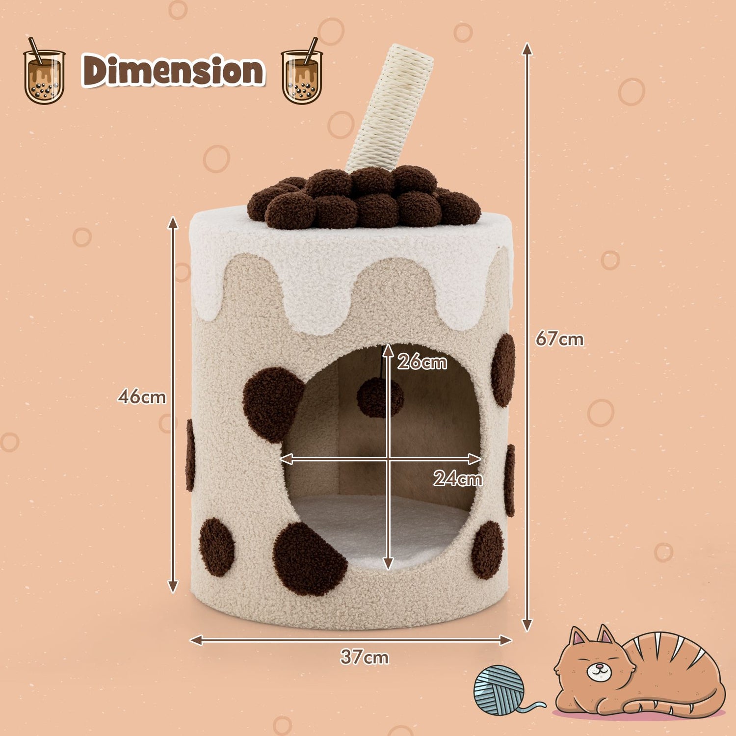 Charming Bubble Tea Cat Tree Tower with Interactive Scratching Post and Cozy Condo