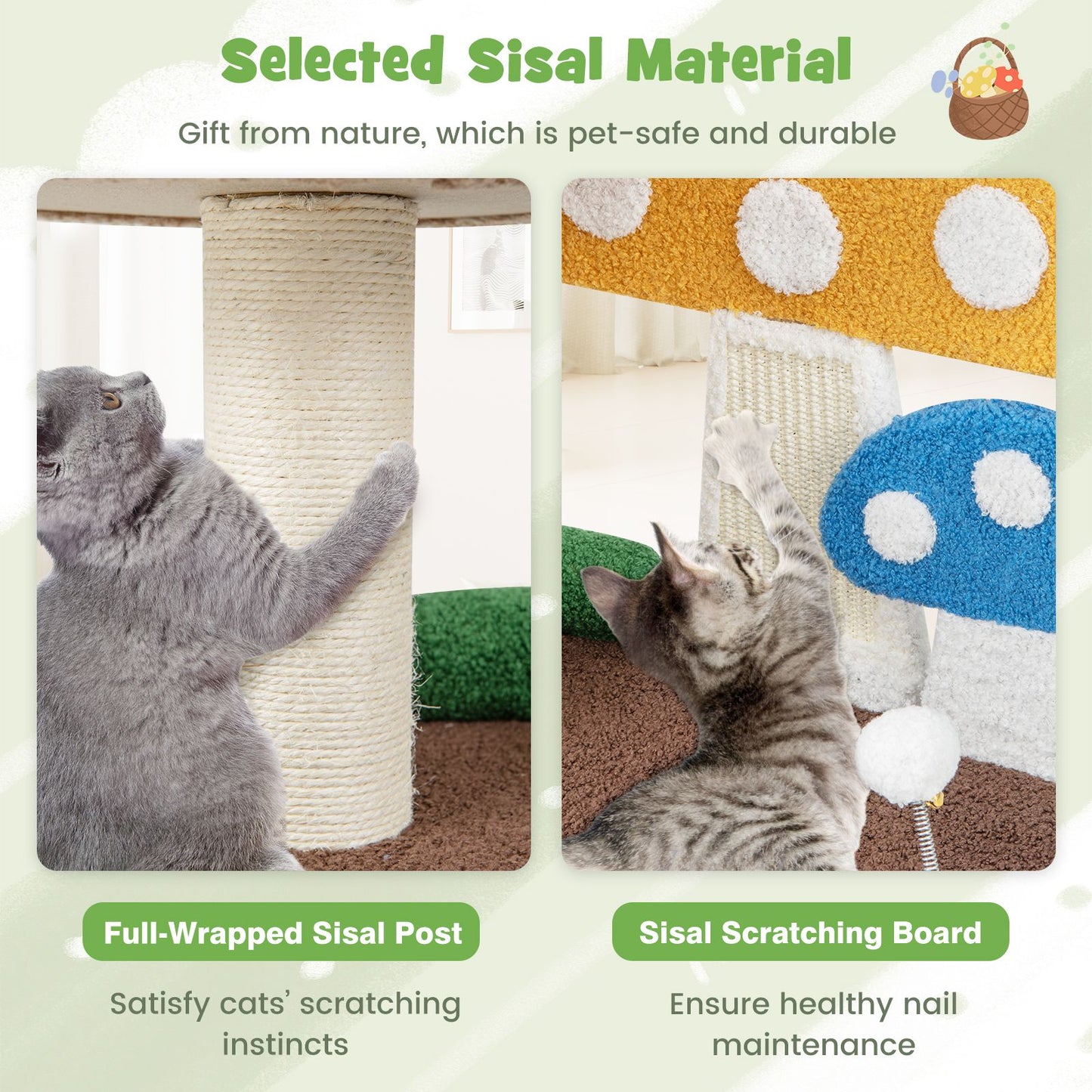 4-in-1 Cat Tree with Enclosed Condo and Elevated Platform Featuring Full-Wrapped Sisal Post