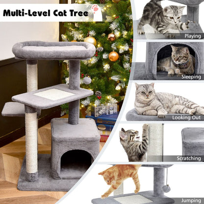 4-Tier Cat Tree with Scratching Posts and Interactive Dangling Ball