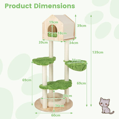 Stylish Wooden Cat Tree with Cozy Condos and Durable Sisal Scratching Posts for Happy Kittens