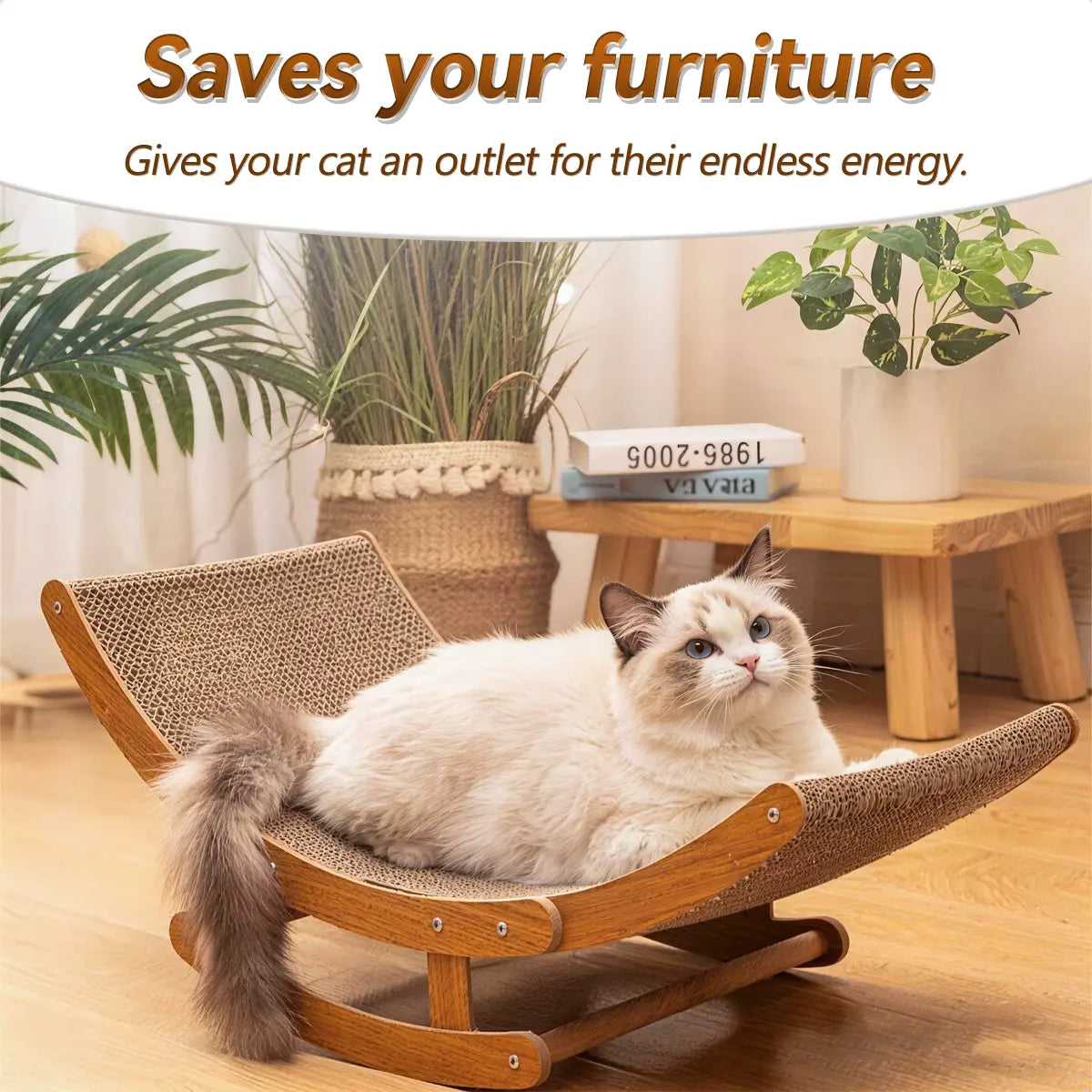 Aesthetic Bohemian Cat Scratcher Bed with Natural Sisal and Solid Wood Frame, Calming Rocking Lounge for Indoor Cats and Kittens, Non-Shedding and Comfortable, Easy to Assemble