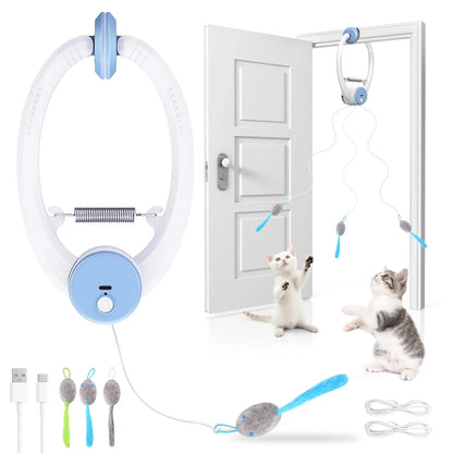 Interactive Cat Toys for Indoor Cats, Automatic Electric Flying Bird Feather Wand Toy, Best Kitten & Adult Cat Enrichment Toy Hanging Electric Kitty Toys for Bored Cats, Light Blue