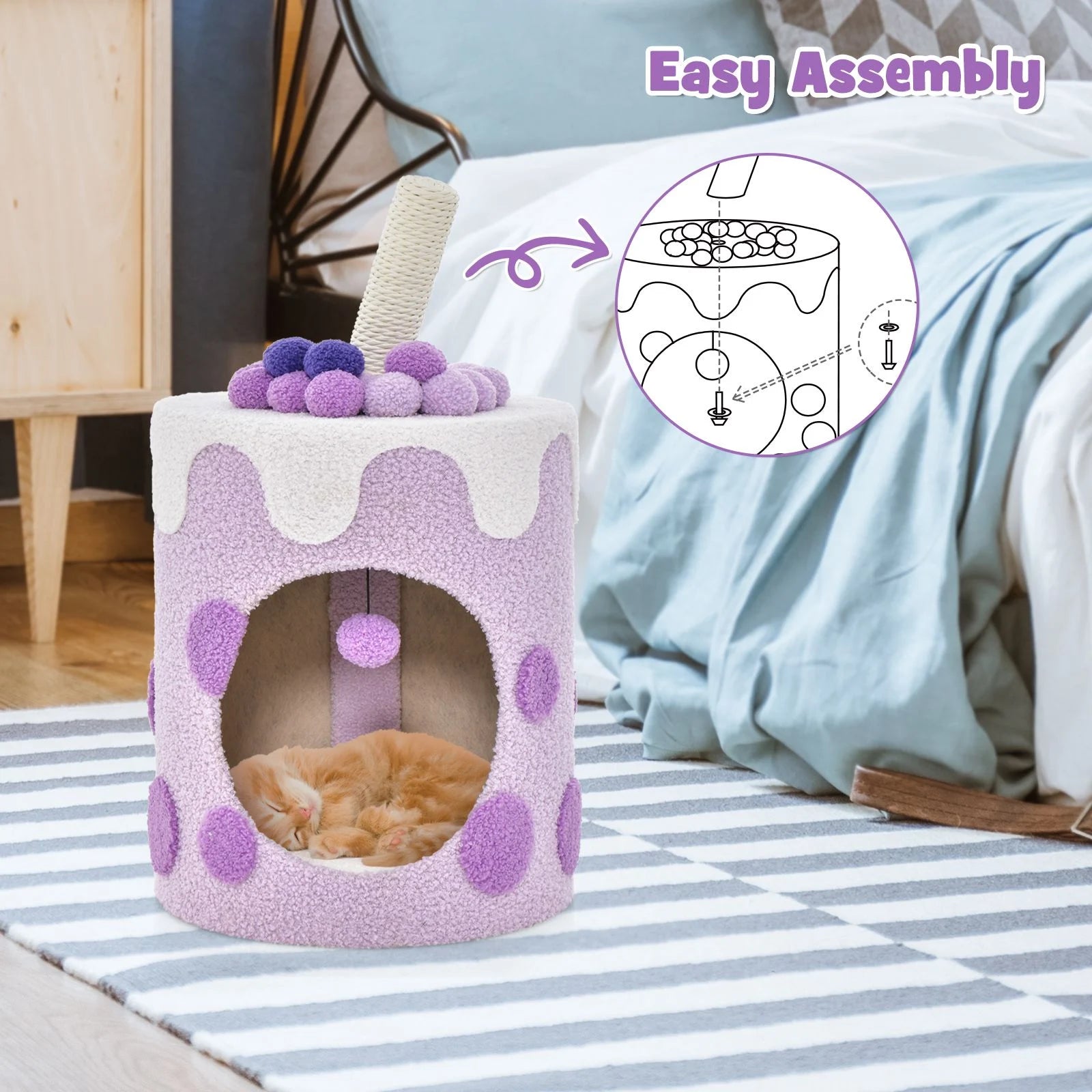 Charming Bubble Tea Cat Tree Tower with Interactive Scratching Post and Cozy Condo