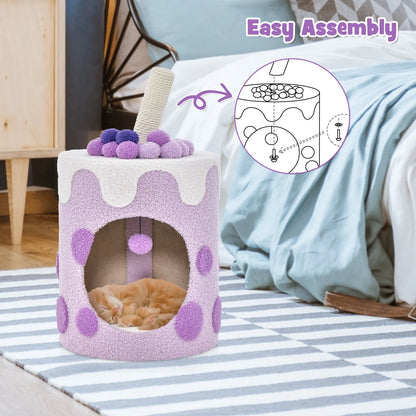 Charming Bubble Tea Cat Tree Tower with Interactive Scratching Post and Cozy Condo