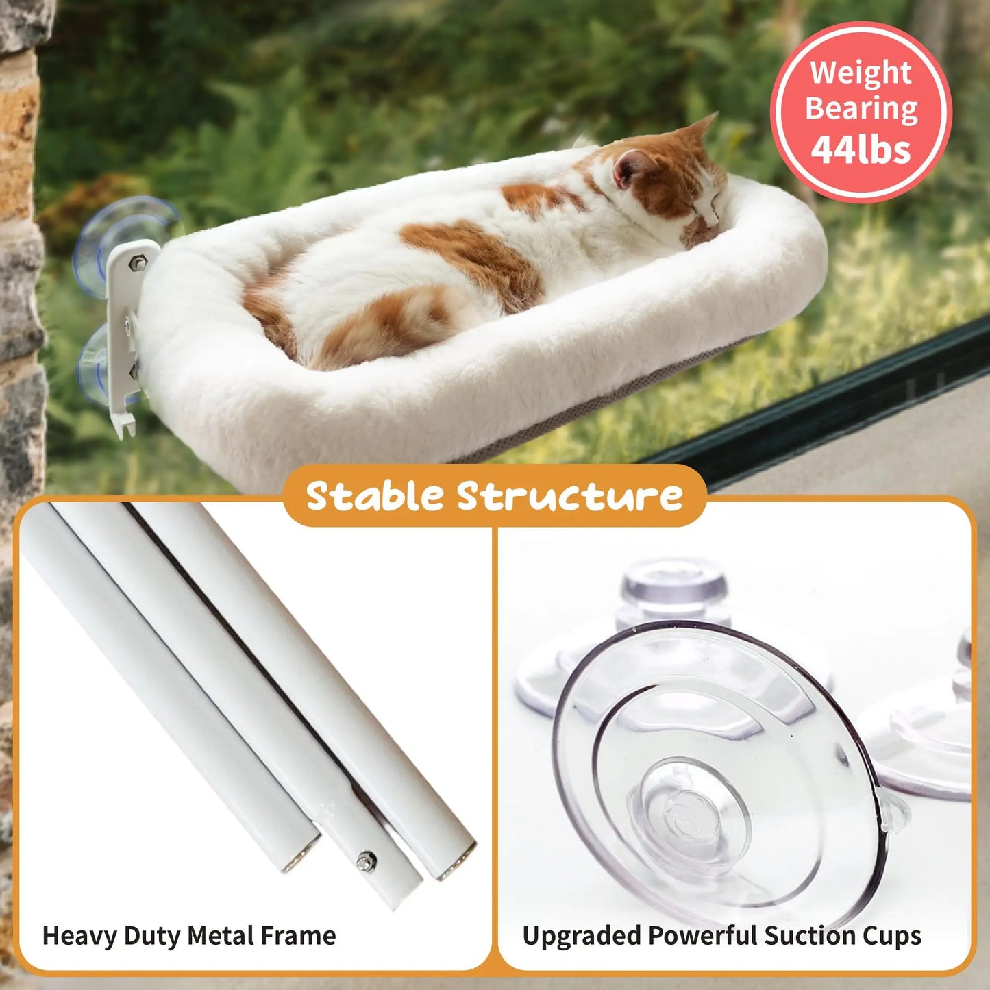 Folding Window Cat Hammock - Cordless, Machine Washable Bed with Durable Metal Frame and Strong Suction Cups for Cats and Small Dogs