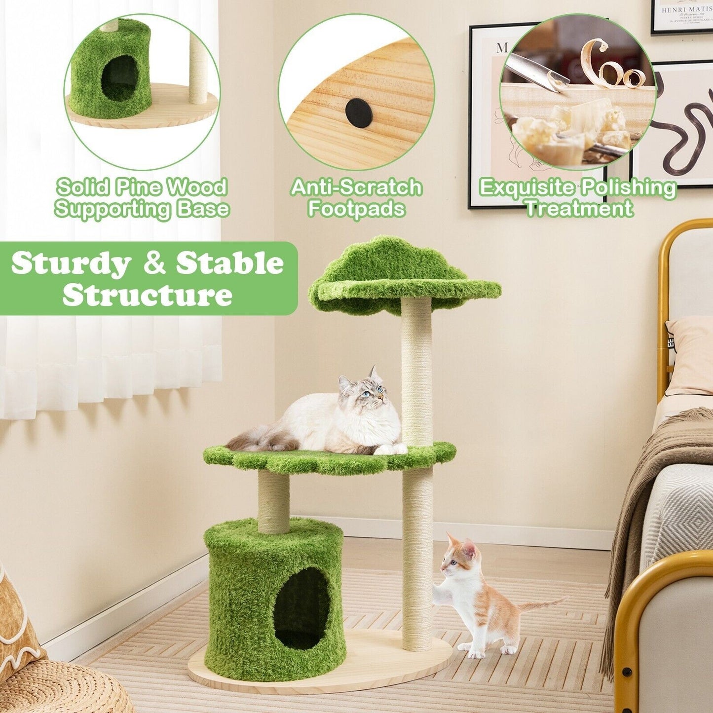 Stylish 97Cm Wooden Cat Tree - 3-Tier Activity Center for Play and Relaxation